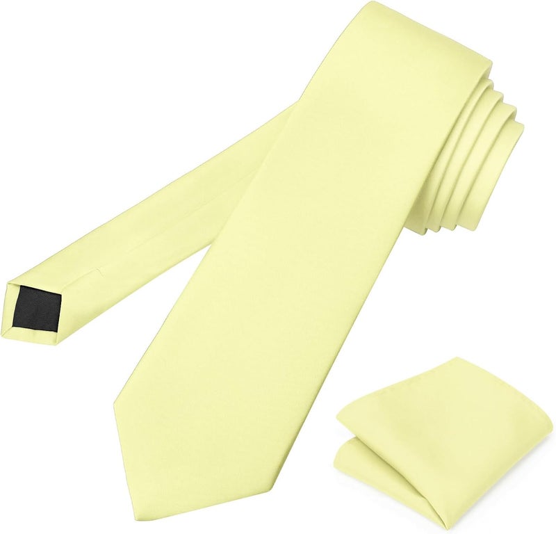 pensee Men's Tie Set Solid Pure Color 3.15" (8CM) Classic Formal Plain Necktie and Pocket Square Set For Men - Image 4